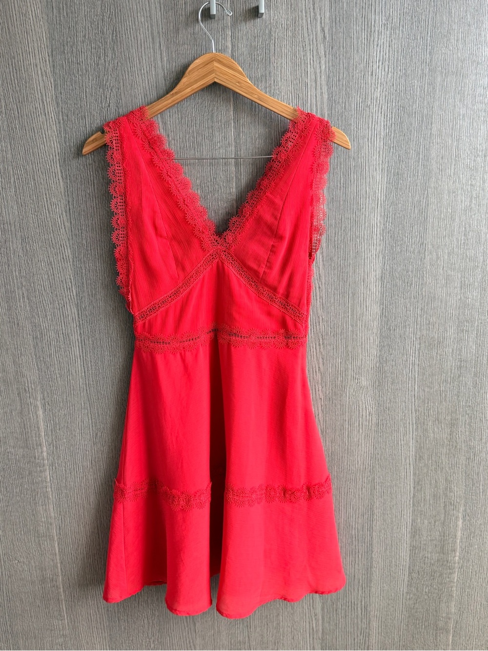 The Kooples Red Lace-Trim V-Neck Mini Dress